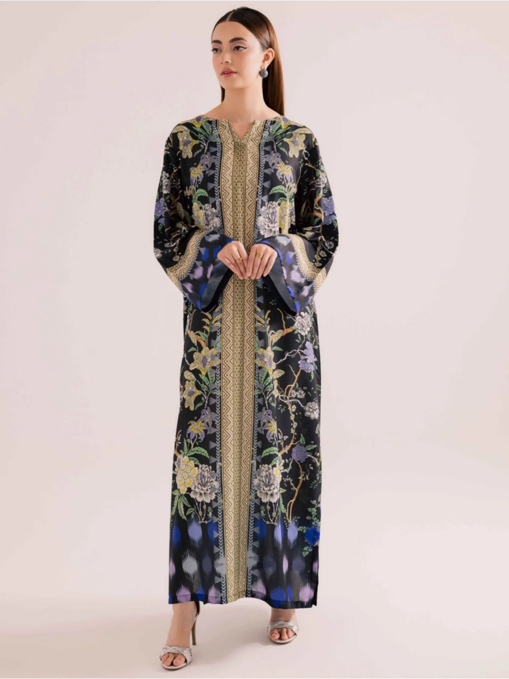 NWT Silk kaftan Artisan Modern Printed Women’s Pakistani Indian maxi Dress
